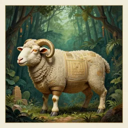 an aztec! ruin shaped like a sheep, mysterious jungle painting, elegant intricate digital painting artstation concept art by mark brooks and brad kunkle detailed