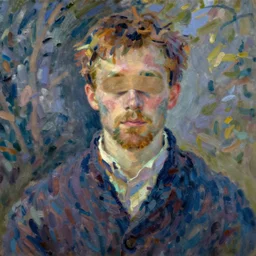 portrait of blind loui braille in style of claude monet