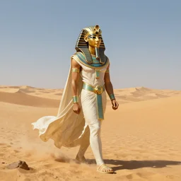 landscape, a mage pharaoh is wandering the desert. pharaoh. fantasy, digital painting, hd, detailed.