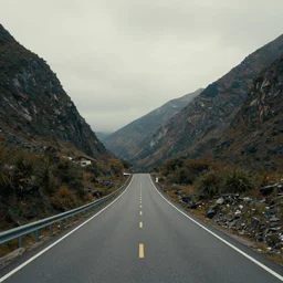 hyper - realistic photo of road between two mountains, photorealism, portrait photography, volumetric lighting, insanely detailed, artstation, 4 k, 8 k