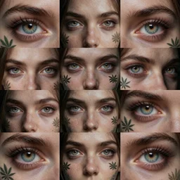 cinematic shot epic portraits, cannabis tattoo, hyper realistic, mood lighting, fantasy, many eyes, detailed pupils, highly detailed, super realistic, perfect lighting pixel sorting, style sheet
