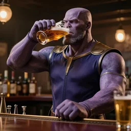 thanos drinking beer at a bar