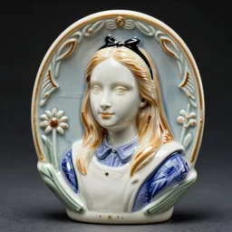delicate ceramic artnouveau alice in wonderland portrait in style of rene lalique and davinci fine details and sharp focus realistic 8 k