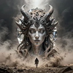 gorgeous lilith cut in half the primordial woman demon dusty, destroyer! of worlds, void eyes, raining ash & smoke, fine art masterpiece, highly detailed dino valls wayne barlowe machiej kuciara, dramatic lighting, long shot, wide angle, uhd 8 k, sharp focus
