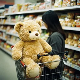 Teddy bears shopping for groceries, 35mm photography