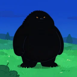 chubby cartoon concept art, grass mountain night landscape, from sam and max, black blue green