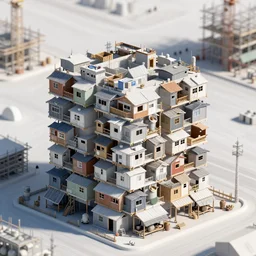 a close - up view of a building made up of various makeshift squatter shacks, surrounded by construction material, sony a 7 r 3, f 2 2, fully frontal view, photographed by wolfgang tillmans, ultra detailed,