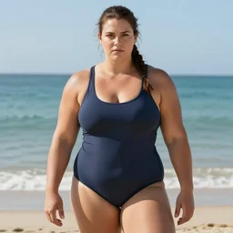 portrait of a thick muscular lara croft at the beach wearing a swimsuit, summer, sea, hot day, sunlight, broad robust and strong figure, brown hair, well toned muscles, beautiful, highly detailed, sharp focus, donato giancola and thomas kinkade, pinup