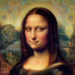 tan latina woman, landscape, entering fourth dimension, third eye, prominent rosy cheek bones, black hair and brown eyes, psychedelic di vinci art style,
