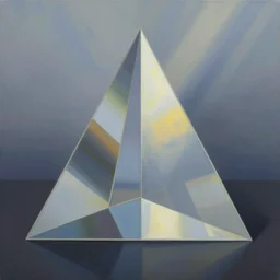 a stunning wpa style painting of a prism in the sky reflecting light, god rays, award winning art, geometric lines