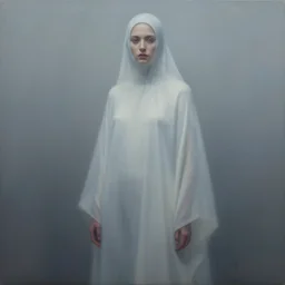 a painting of a woman in invisibility cloak fading, an ultrafine detailed painting by magali villeneuve, featured on polycount, altermodern, dystopian art, mist, official art