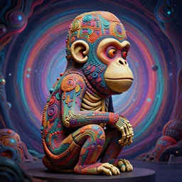a side view of a surreal portrait statue of skeleton monkey as a psychedelic neural tiki reptile stone god by naoto hattori, android jones, and chris dyer, deep bold colors, galactic dmt entity, depth of field, intricate beautiful painting, billions of details, octane render, portal, 8 k, detailed vector, trending on artstation, cgisociety
