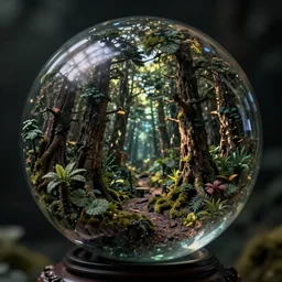 close up miniature dark magic lsd dmt trip forest in a magic sphere