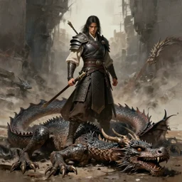 warrior standing over dead dragon by jeffrey catherine jones
