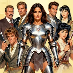 muscular beautiful salma hayek wearing  steel armor  tombow artwork greg staples , dug stanat,  norman rockwell , christophe young eytan zana , rumiko takahashi ,