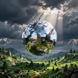 photo of chrome blob, pixel art landscape, photorealistic render