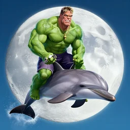 Hulk Hogan riding a dolphin over the moon