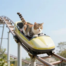 photo of a cat riding a roller - coaster