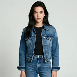 a portrait of a young girl from the 9 0 s who looks like jennifer connelly wearing jean pants and matching jean jacket with a black shirt, long black hair, photo - realistic, hyper realism, detailed, sharp, clean, beauty, photographic award winning, trending