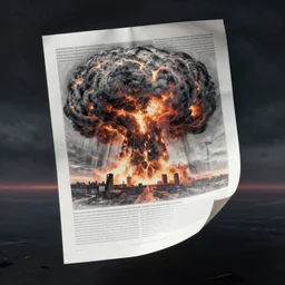a paper document floating, a nuclear blast on the horizon, beksinski, dariusz zawadzki, very coherent symmetrical artwork. cinematic, hyper realism, high detail, octane render, 8 k