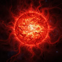 red cosmic sun with a powerful aura, inks, flowing, nebula, ultra - hd, super - resolution, massive scale, artstation, dark tones, cosmic horror, intricate lines