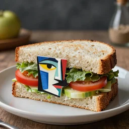 A surreal picasso sandwich designed by picasso in the style of picasso, 8k, picasso food photography, picasso food, hd, picasso designed food, high quality, did I mention picasso