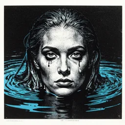 creature of the black lagoon, analog glitch art, screen print, detailed face