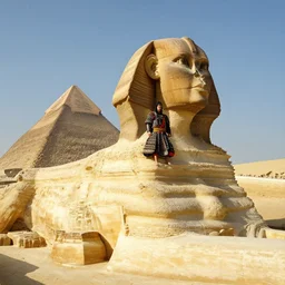 samurai posing on the sphynx. in egypt giza. 1 8 6 3. landscape