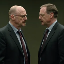 screenshot from 7 0 s film, scene of saul goodman talking to walter white, iconic scene, directed by stanely kubrick, moody cinematography, with anamorphic lenses, crisp, detailed, 4 k