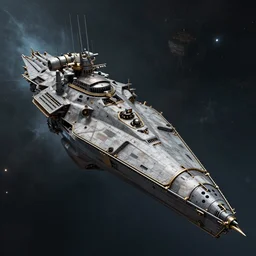 A concept art of Warhammer 40000 battleship in open space, gothic style, high details, octane render