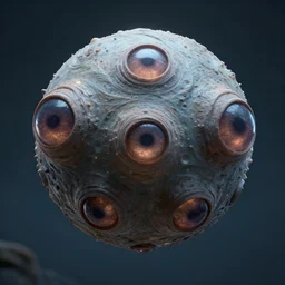 spheroidal extraterrestrial visitor, with 3 eyes