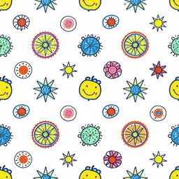 1980s repeating doodle pattern, vibrant colors