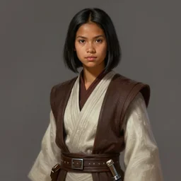portrait of a woman by greg rutkowski, she is about 2 0 years old, mixture between samoan and indian features, tall and slender, black short hair, wearing jedi robes, star wars expanded universe, highly detailed portrait, digital painting, artstation, concept art, smooth, sharp foccus ilustration, artstation hq