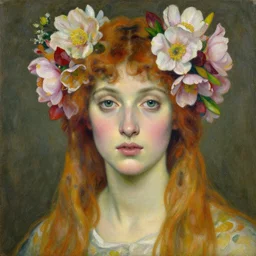 a painting of a woman with flowers in her hair, a detailed painting by josephine wall and rebecca guay, deviantart, figurative art, feminine, pre - raphaelite