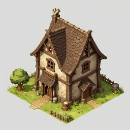 medieval house, isometric game asset, digital art, drawing, artstation