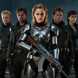 emma watson wearing metal gear armor holding ak - 4 7 dramatic lighting art by brandon anschultz by yoji shinkawa by richard schmid by greg rutkowski by sandra chevrier by jeremy lipking cinematic dramatic