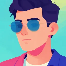 a closeup of a man in retro colors, synthwave style, 2 d digital vector art