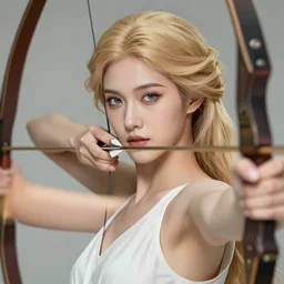 portrait of beautiful aphrodite goddess as an archer warrior, arrow, beautiful piercing eyes, flowing blonde hair, realistic face, black and white drawing, in the style of greg rutkowski, fantasy, amazing detail, epic, intricate, elegant, smooth, sharp focus