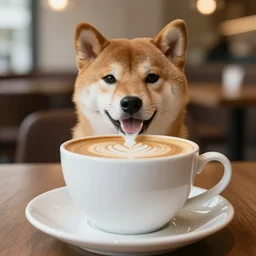 close up photo of a cup of coffee, a shiba inu inside the cup, tasty. food photography, photorealistic, beautiful, bokeh, 4 k.