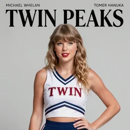 Twin Peaks poster artwork by Michael Whelan and Tomer Hanuka, Karol Bak of portrait of Taylor Swift the local cheerleader, from scene from Twin Peaks, clean, simple illustration, nostalgic, domestic