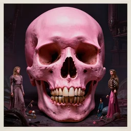 concept art, one big detailed pink skull, cinematic moody colors, realistic shaded lighting poster by ilya kuvshinov, magali villeneuve, artgerm, jeremy lipkin and michael garmash and rob rey