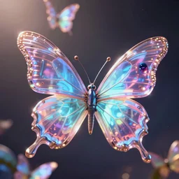 cyberpunk holographic butterflies, futuristic, in the style of Pixar animation, low angle view, 16mm lens, award winning, hyper detailed, dramatic lighting, artstation, octane renderer, unreal engine