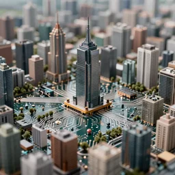tilt-shift photography of a city on a circuit board, highly detailed,  8k, Unreal Engine render