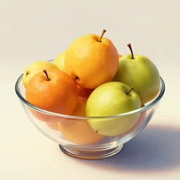 4 views of a fruit bowl, digital art