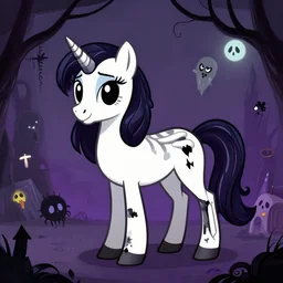 spooky scary skeleton pony in the style of disney into the woods