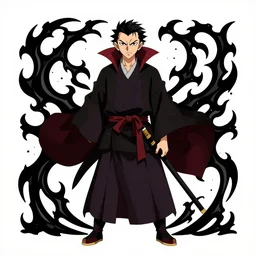 anime cel animation, schizophrenia inducing symmetrical vector art of a vampire samurai