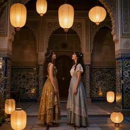 Dreaming of the perfect Day by Annie Swynnerton and Nicholas Roerich and jean delville, glowing paper lanterns, strong dramatic cinematic lighting , ornate tiled architecture, lost civilizations, smooth, sharp focus, extremely detailed
