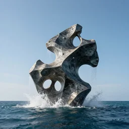 a giant abstract sculpture of the birth of the universe on the ocean water, in the style of bruce nauman, award winning, cinematic, hyper - realistic, very detailed, realistic water splashes, ray tracing, 8 k resolution, long - shot, sharp focus, low angle, 8 5 mm photograph, wide lens