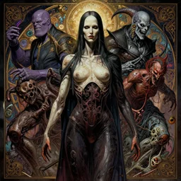 the platonic ideal of ghost in the shell of cletus kasady ultimate carnage thanos dementor doctor manhattan chtulu nazgul, detailed, intricate, hyperrealism, intense, scary, decay, dmt, art by brock hofer and artgerm and greg rutkowski and alphonse mucha