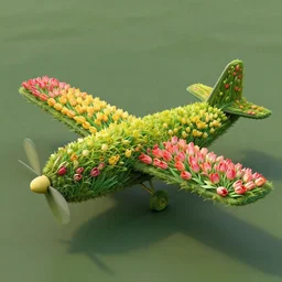 sculpture of a plane made out of tulips, realistic, 4 k, very detailed